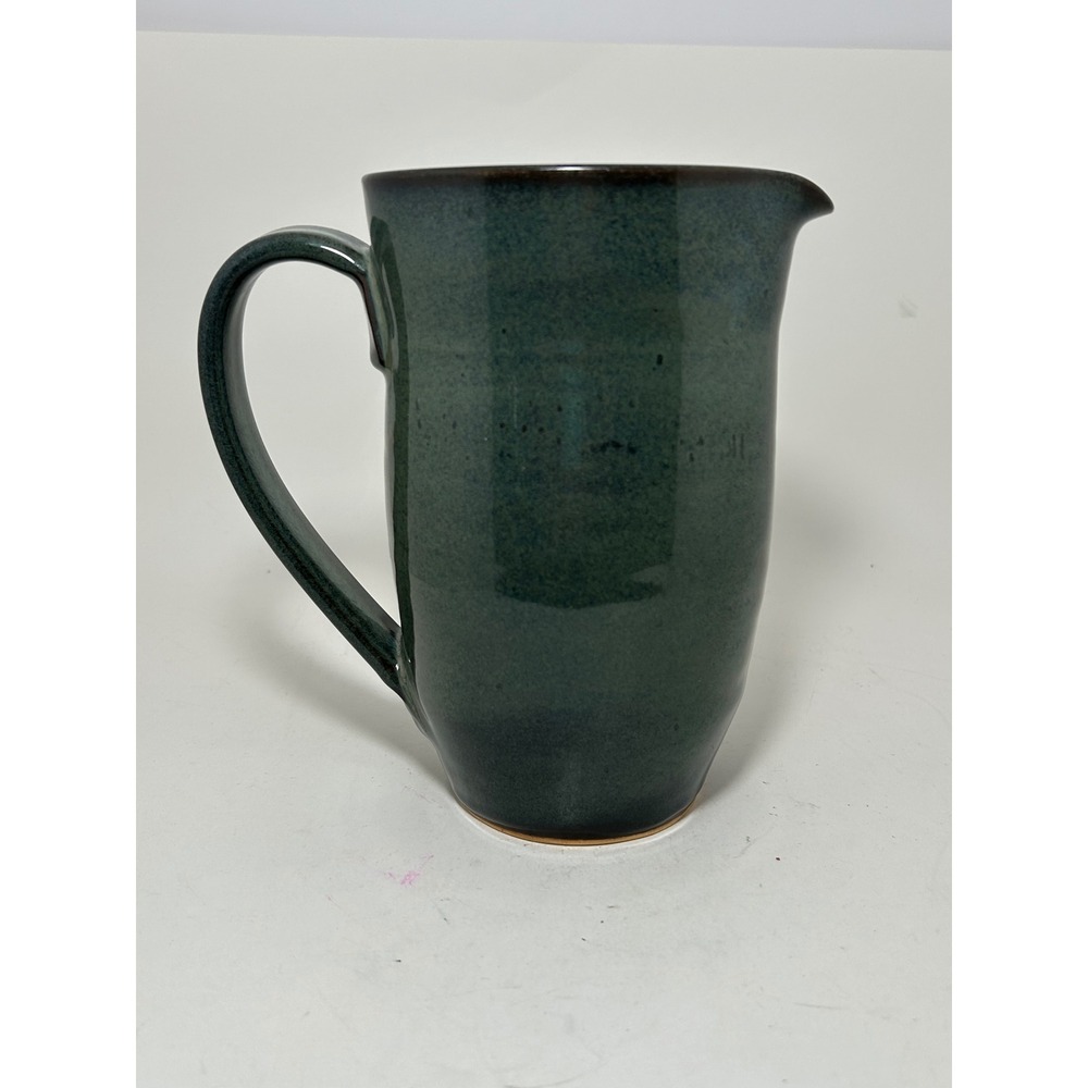 Maxwell Studio Pottery Pitcher Hand Thrown Teal Green Glazed Ceramic Carafe 7.5"